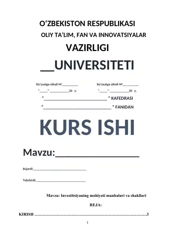 Investitsiyaning mohiyati manbalari va shakllari