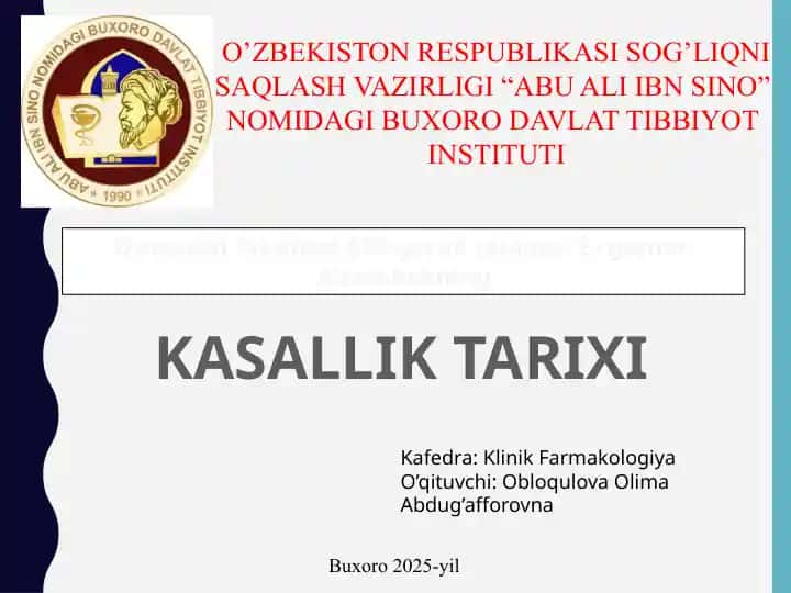 Kasallik Tarixi