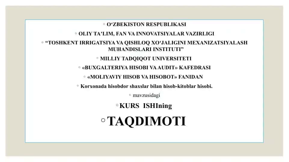 Korxonada hisobdor shaxslar bilan hisob-kitoblar hisobi
