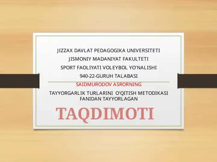 TAYYORGARLIK TURLARINI O‘QITISH METODIKASI