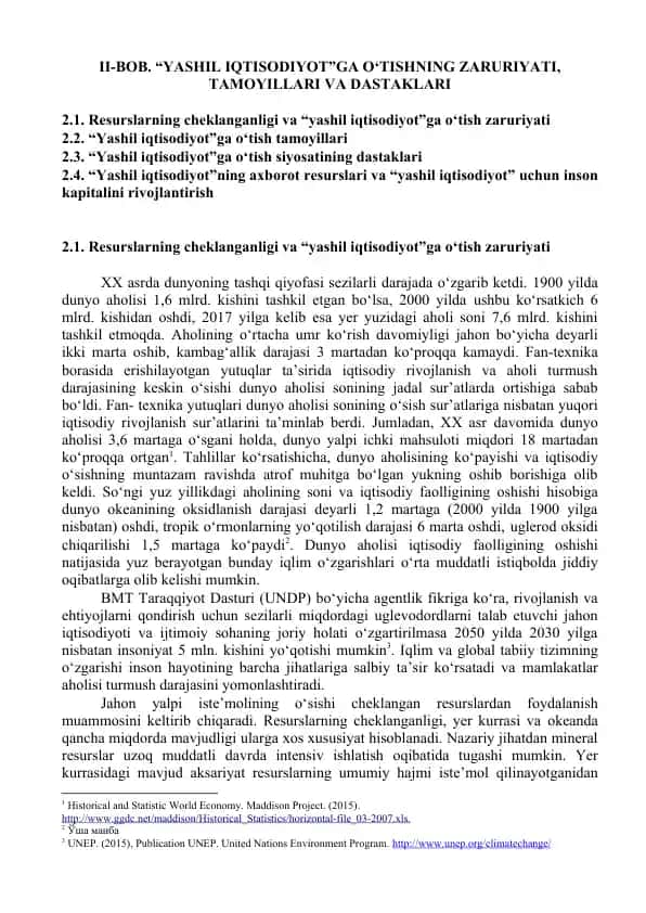"Yashil Iqtisodiyotga O'tish Zaruriyati, Tamoyillari va Dastaklari"