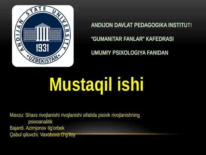 Umumiy psixologiya fanidan mustaqil ishi
