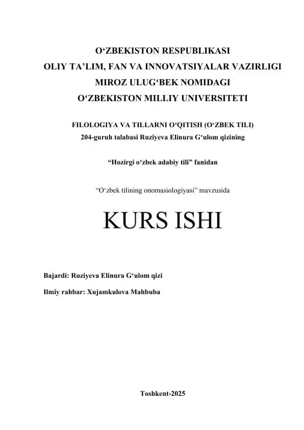 "O‘zbek Tilining Onomasiologiyasi"