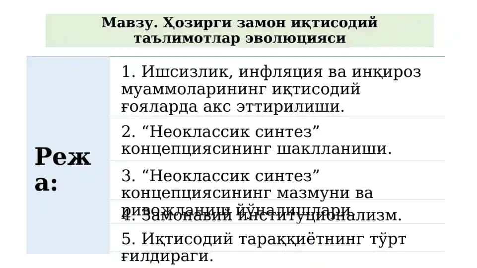 Ҳозирги замон иқтисодий таълимотлар эволюцияси