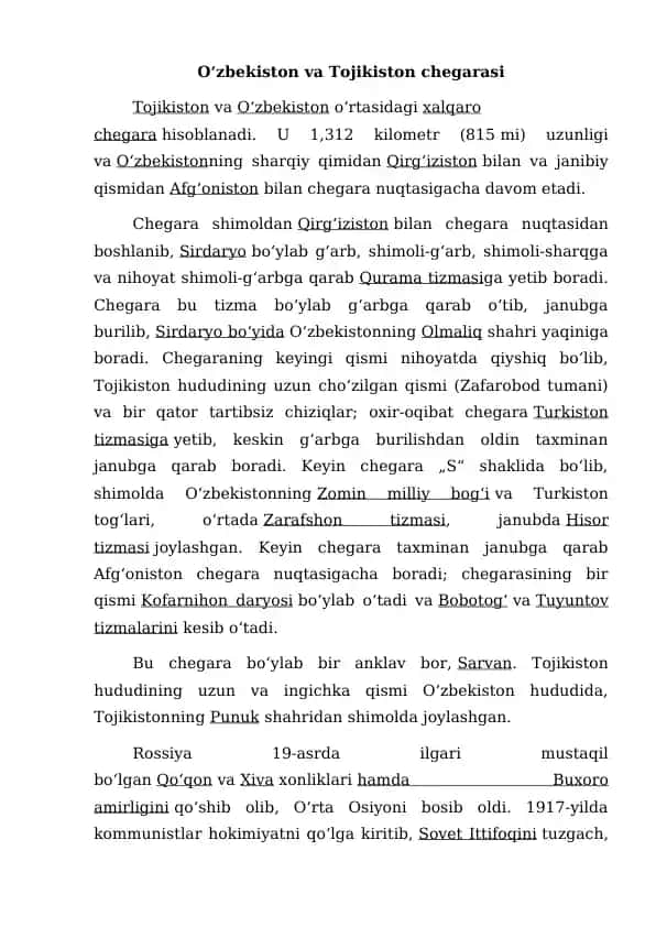 Oʻzbekiston va Tojikiston chegaraasi