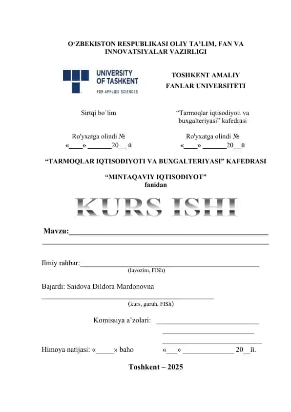 Toshkent Amaliy Fanlar Universiteti Kurs Ishi