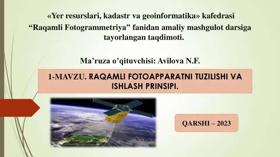 Raqamli Fotoapparatlar Tuzilishi va Ishlash Prinsi