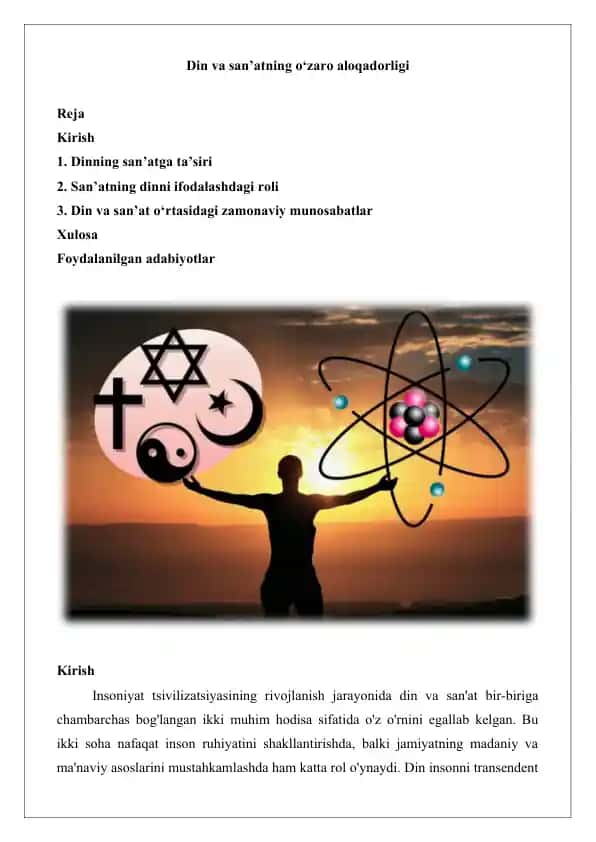 Din va san’atning o‘zaro aloqadorligi