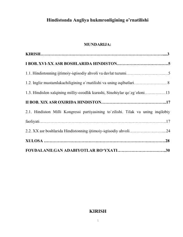 Hindistonda Angliya hukmronligining o’rnatilishi
