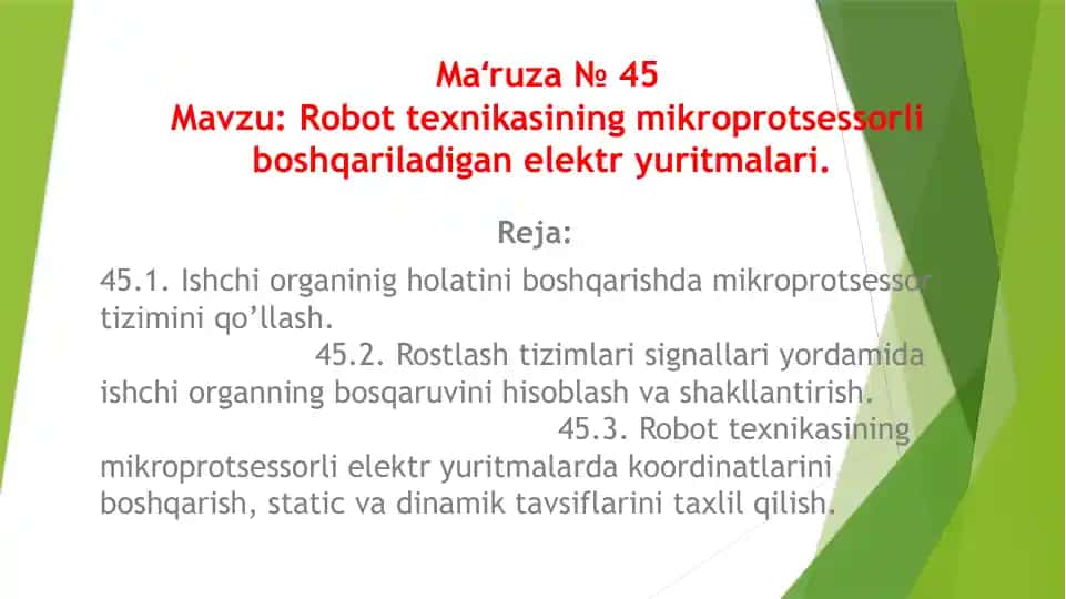 Robottexnika mikroprotsessor boshqaruvi