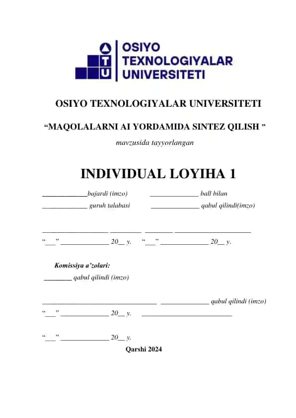 Individual loyihasi maqolalarni ai yordamida sintez qilish