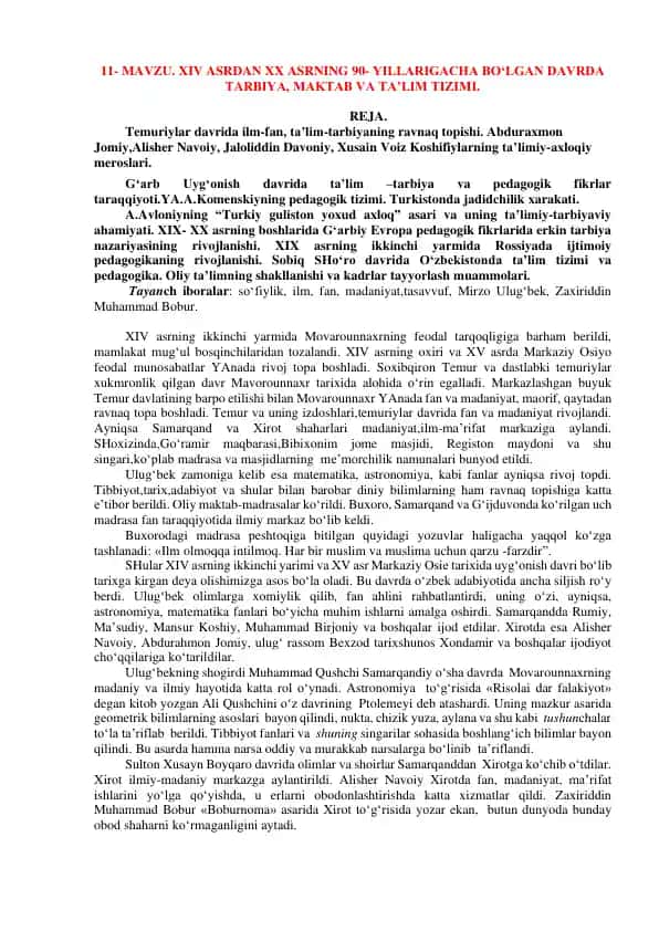 TARBIYA, MAKTAB VA TA’LIM TIZIMI