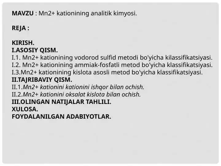 Mn2+ Kationining Analitik Kimyosi