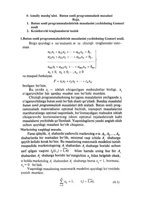 Butun sonli programmalash masalasi