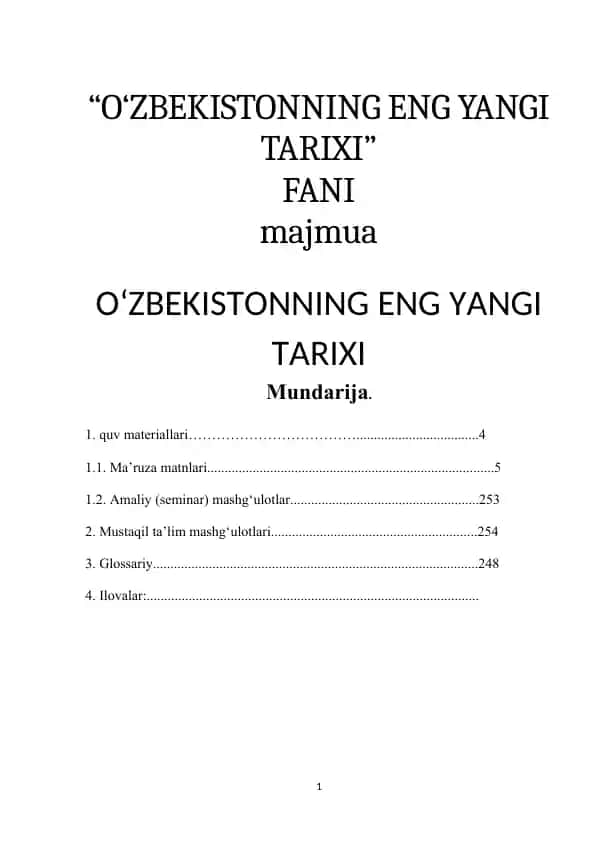 O‘zbekistonning eng yangi tarixi fani majmuasi