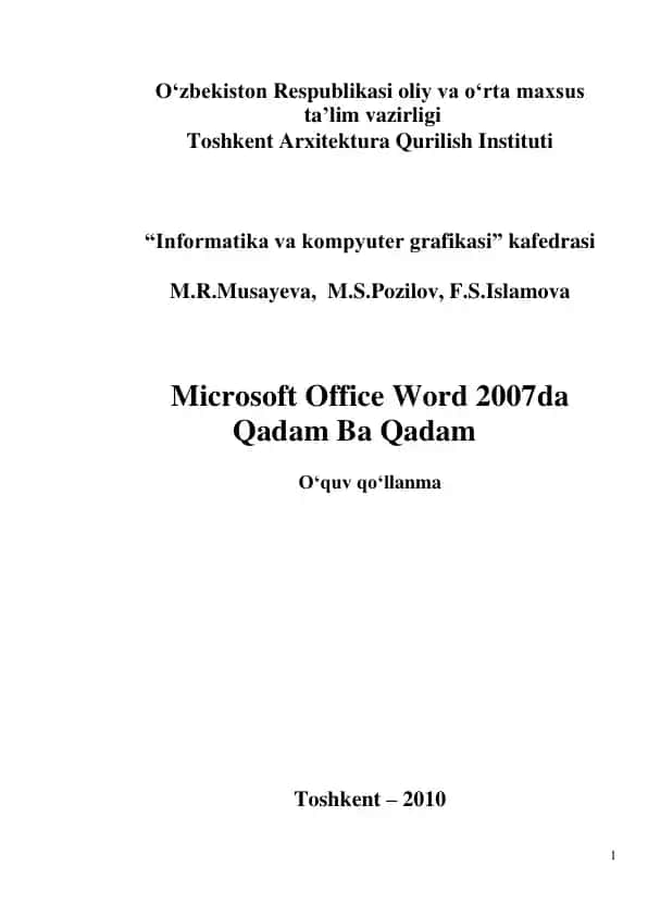 Microsoft Office Word 2007da Qadam Ba Qadam