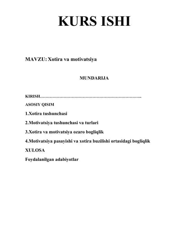 Kurs ishi “Xotira va motivatsiya”