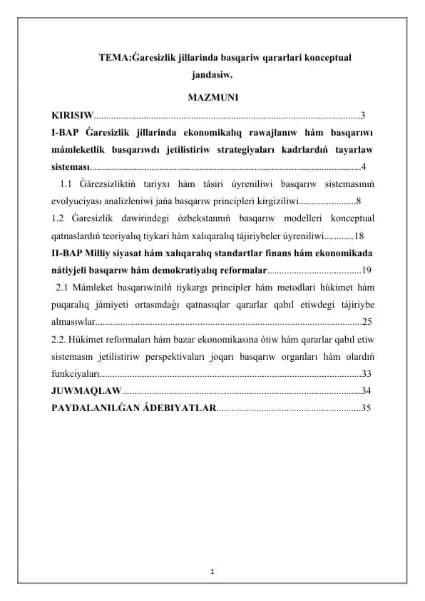 **Basqariw sistemalarining jetilistiriw strategiyalari**