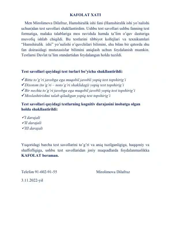 Test savollari tuzilishi