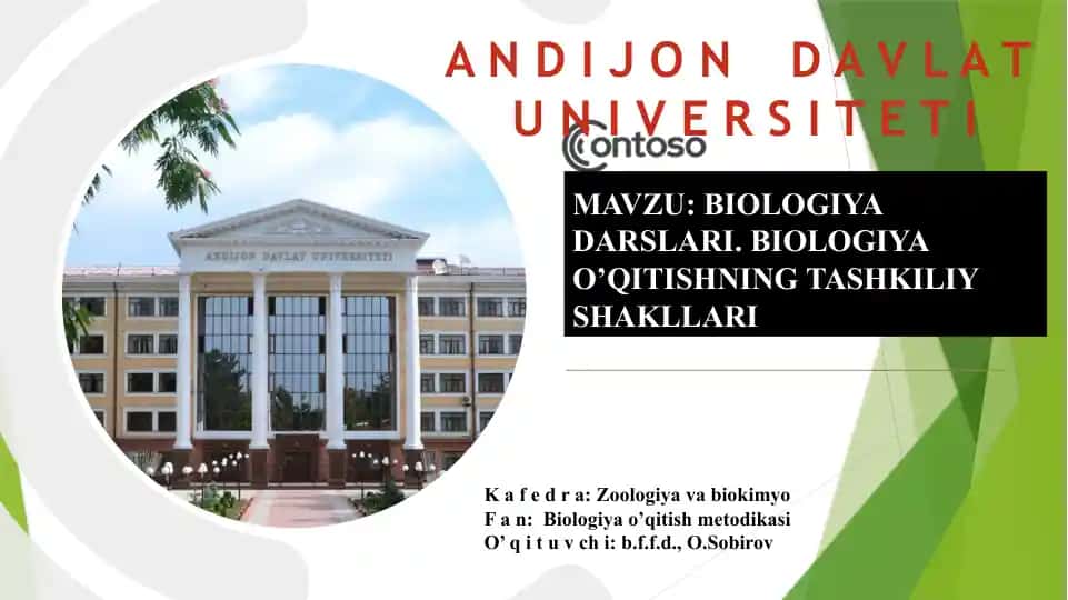 Biologiya darslari. Biologiya o’qitishning tashkiliy shakllari