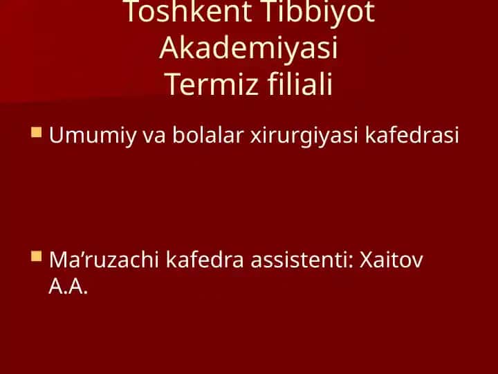 XIRURGIK BEMORLARNI TEKSHIRISH