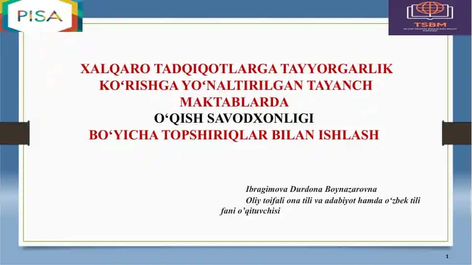 O‘qish Savodxonligi Bo‘yicha Topshiriqlar Bilan Ishlash