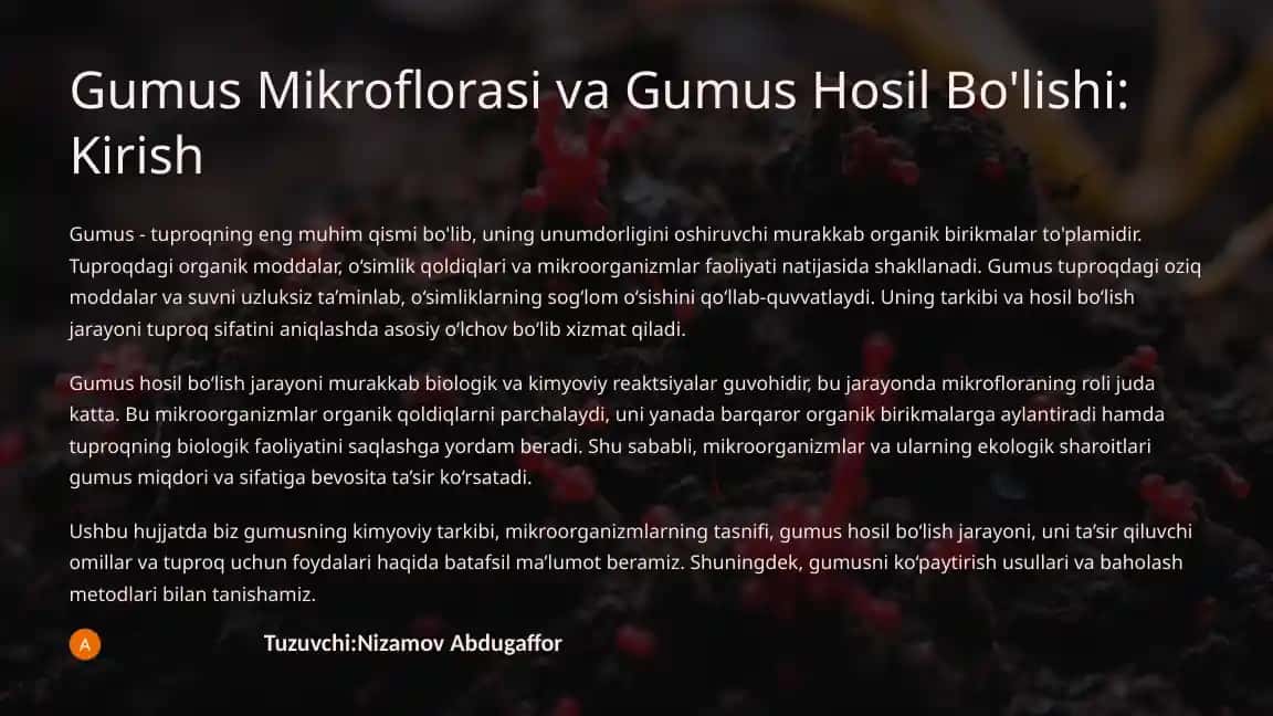 Gumus Mikroflorasi va Gumus Hosil Bo'lishi: Kirish
