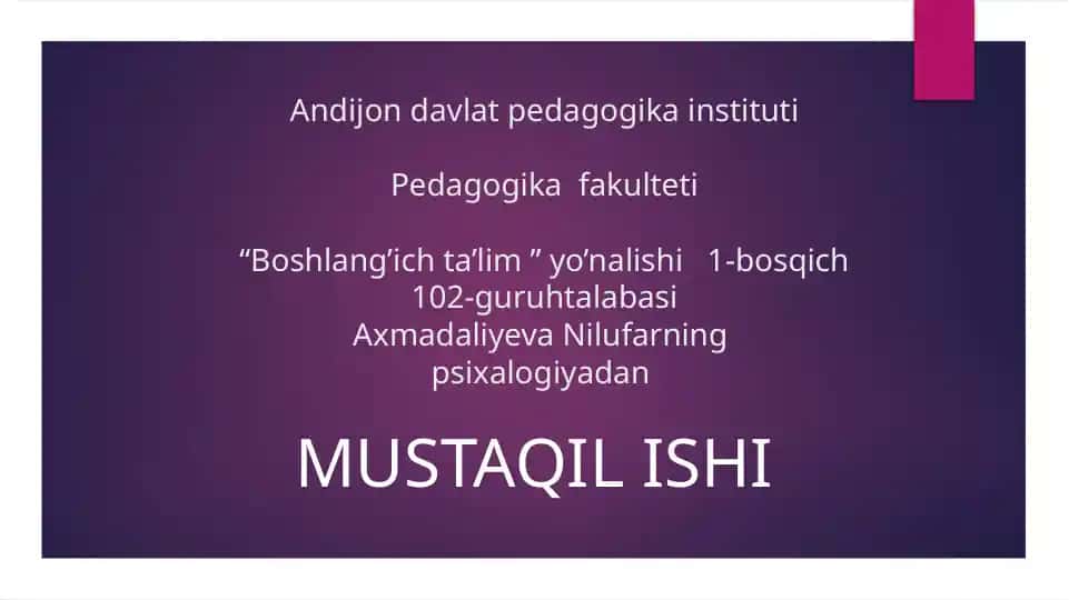 Pedagogika fakulteti - Talim Tarbiya Psixologiyasi
