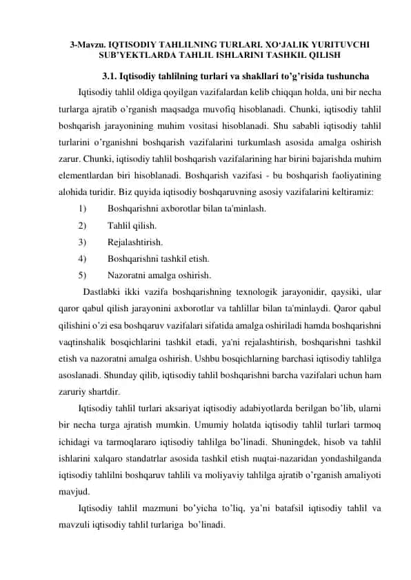 IQTISODIY TAHLILNING TURLARI