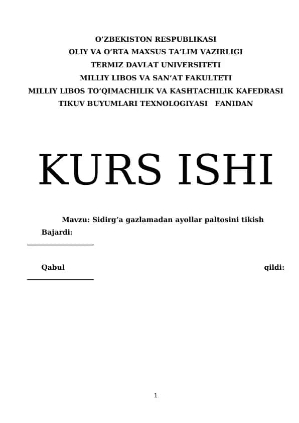 Sidirg’a gazlamadan ayollar paltosini tikish
