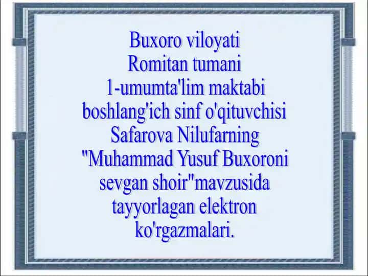 "Muhammad Yusuf Buxoroni sevgan shoir"
