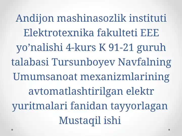 Liftelektr motorining quvvatini tanlash