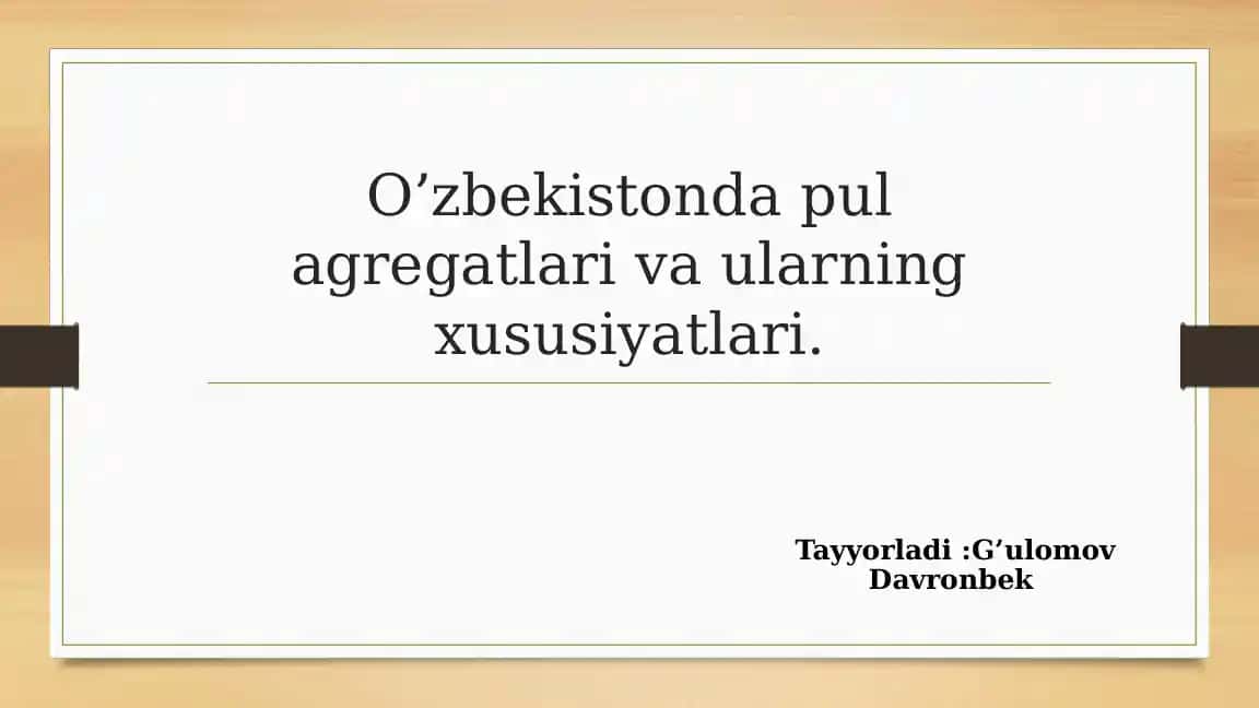 O'zbekistonda pul agregatlari va ularning xususiyatlari