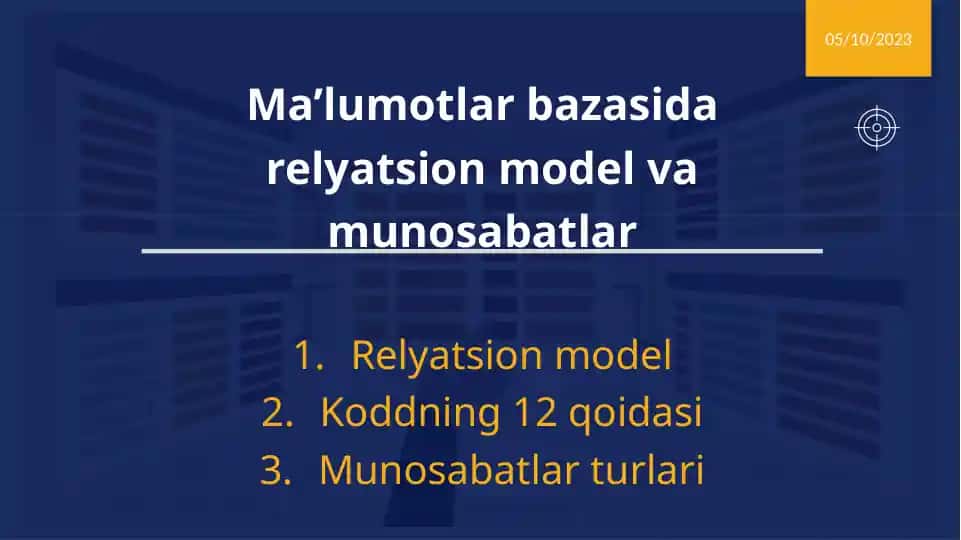 Relyatsion Ma'lumotlar Bazasi