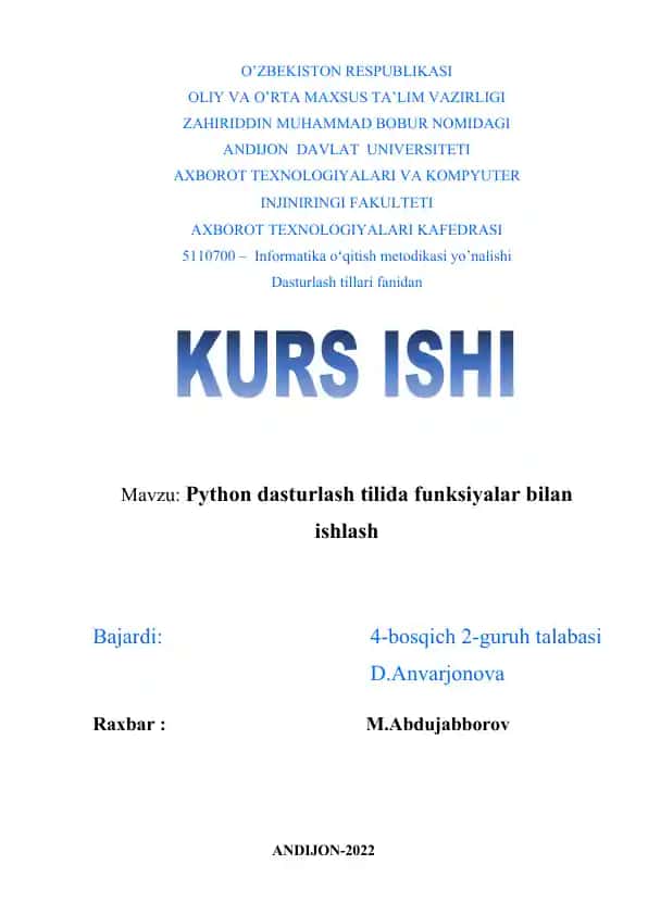 Informatika o‘qitish metodikasi yo’nalishi