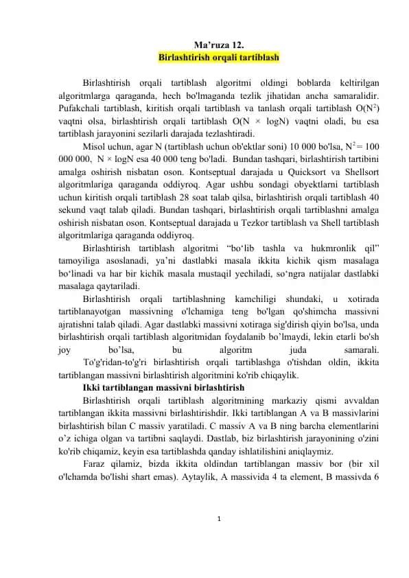 Birlashtirish orqali tartiblash