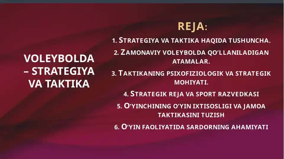VOLEYBOLDA – STRATEGIYA VA TAKTIKA