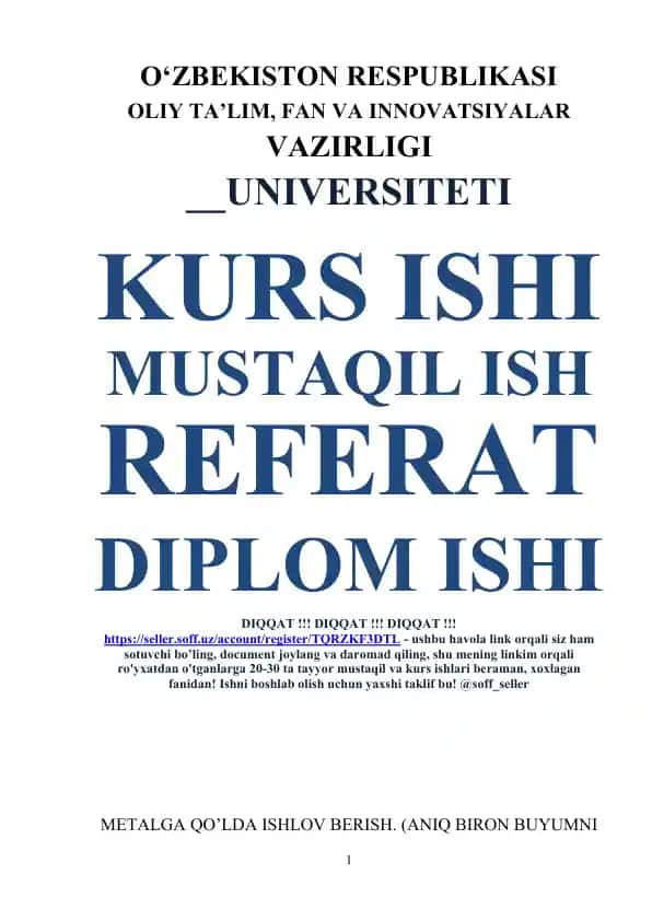 METALGA QO’LDA ISHLOV BERISH