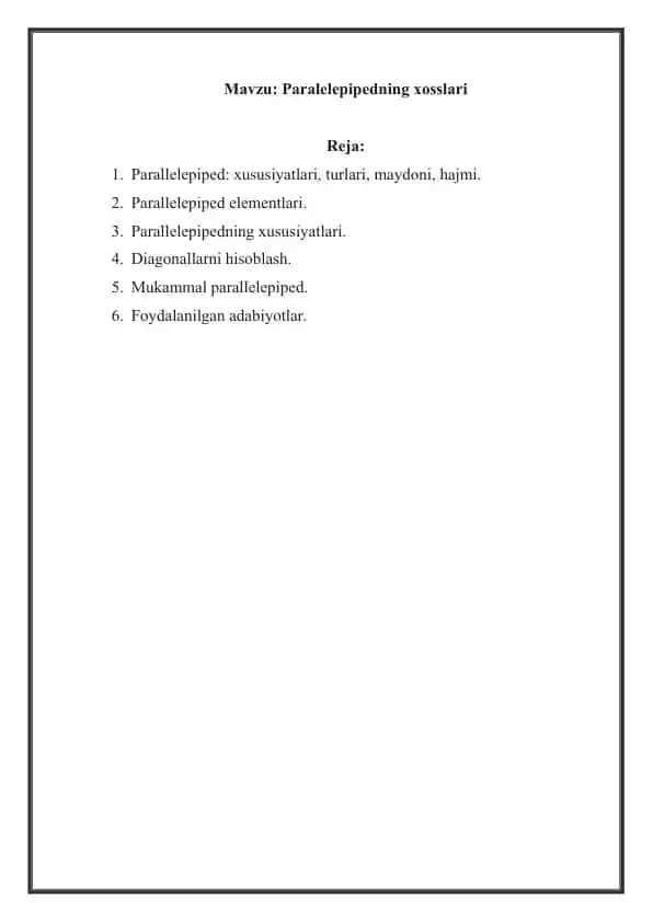 Paralelepipedning xosslari