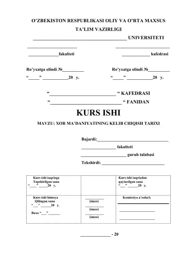 Xor ma'daniyatining kelib chiqish tarixi