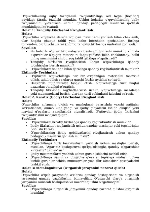 Kreativ (Ijodiy) Fikrlashni Rivojlantirish