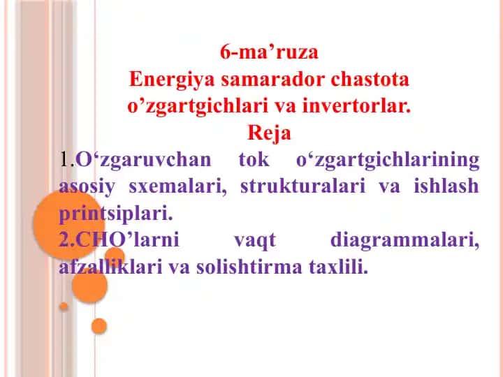 Energiyasamarador chastota o’zgartgichlari va invertorlar