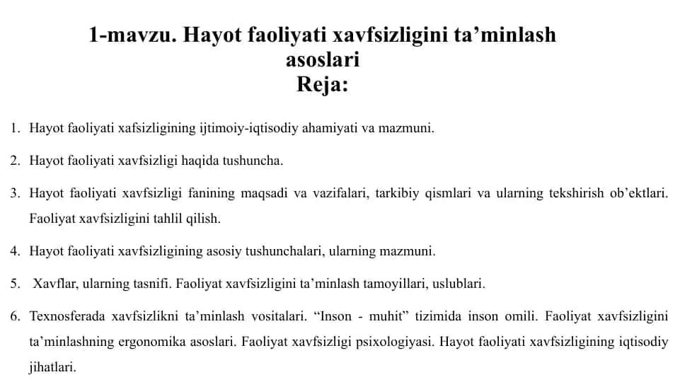 Hayot Faoliyati Xavfsizligi