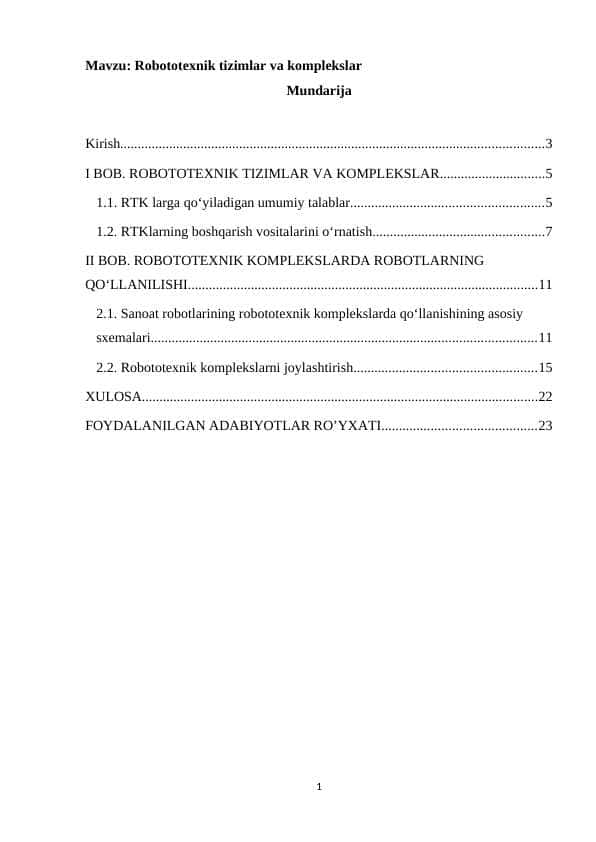 Robototexnik tizimlar va komplekslar
