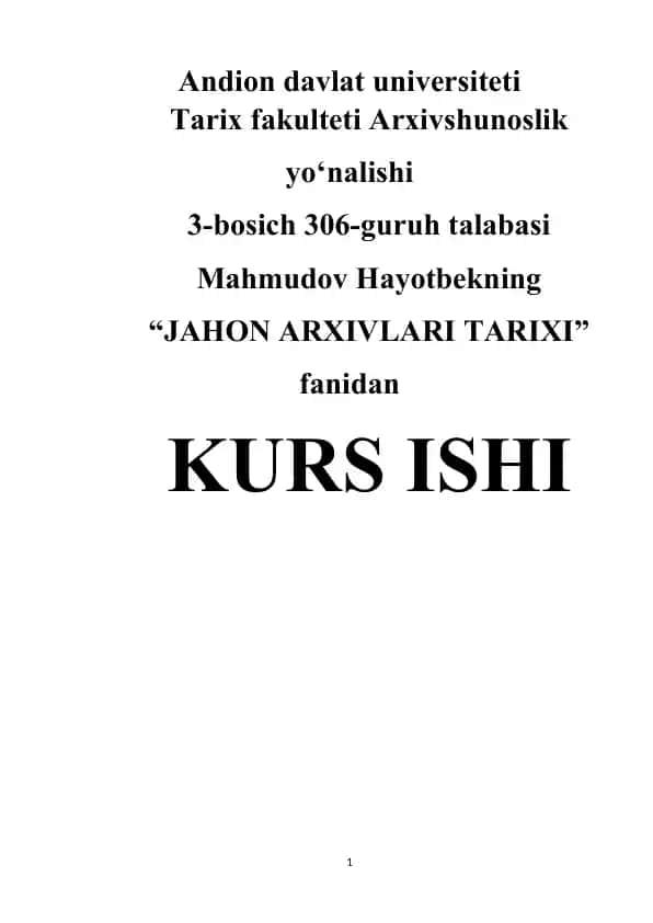 "Jahon Arxivlari Tarixi"