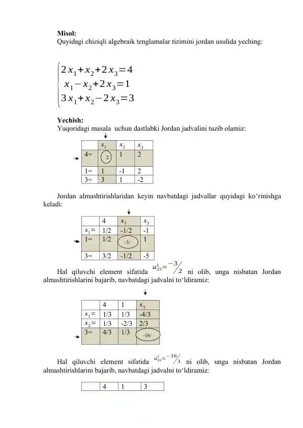 Chiziqli algebraik tenglamalar tizimi yechimi