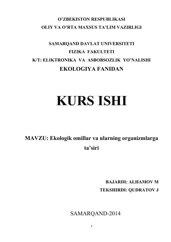 Ekologik omillar va ularning organizmlarga ta’siri