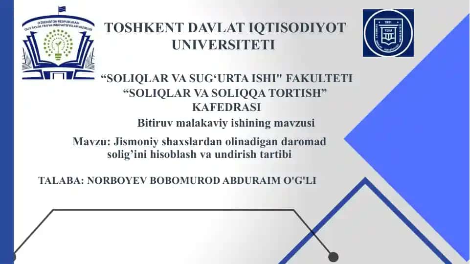 "Jismoniy shaxslardan olinadigan daromad solig’i hisoblash va undirish tartibi"
