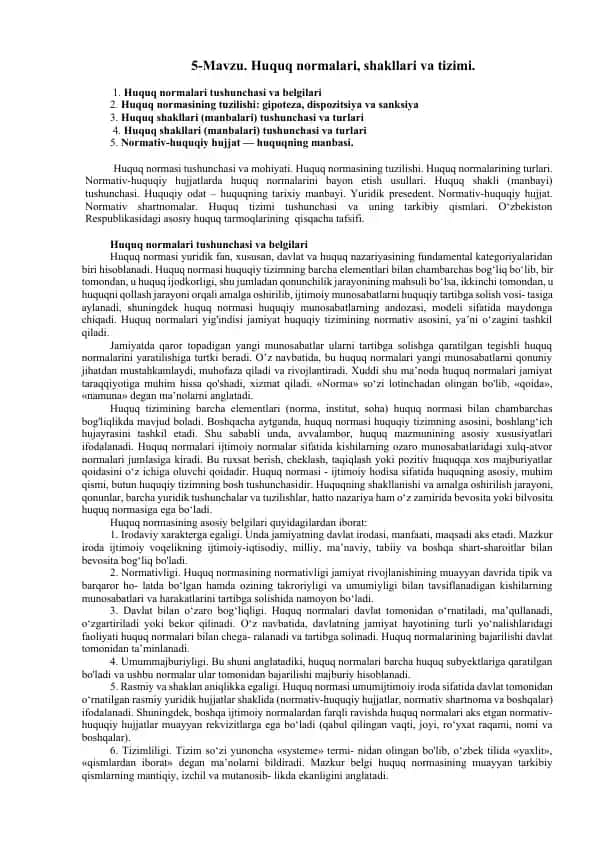 Huquq normalari, shakllari va tizimi