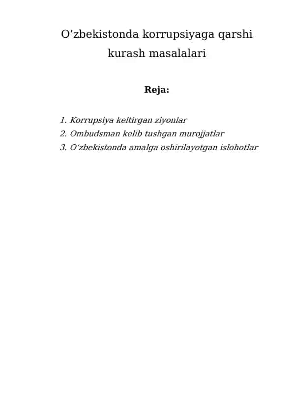 Korrupsiyaga qarshi kurash masalalari